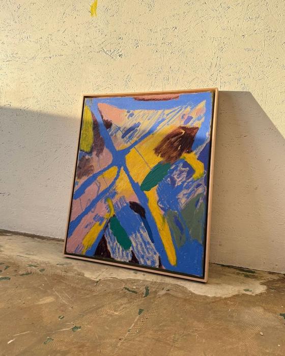 this little house underwater, with the fishes in the sky, original painting on canvas