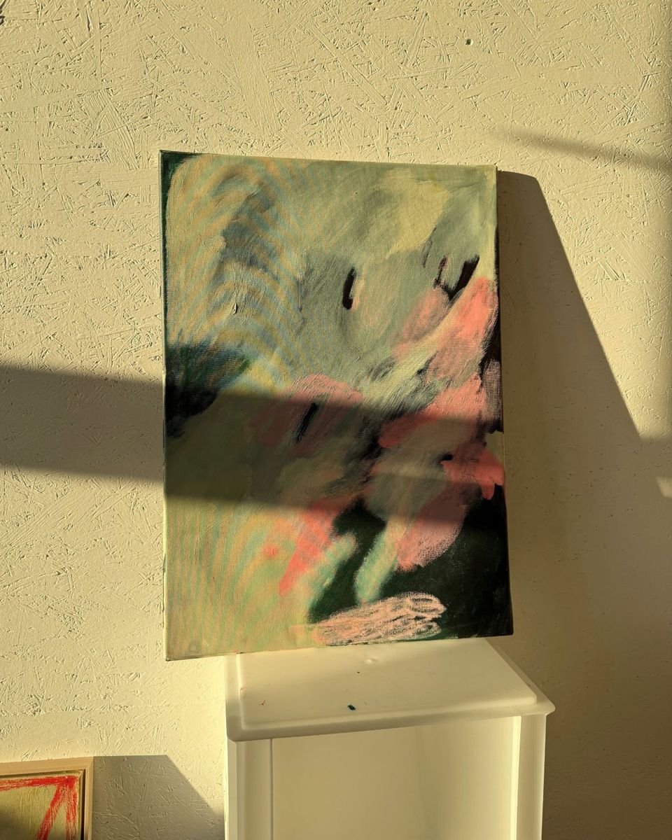 I just want to lie under my feather blanket, sleep, and wake up to everything being different, original painting on canvas