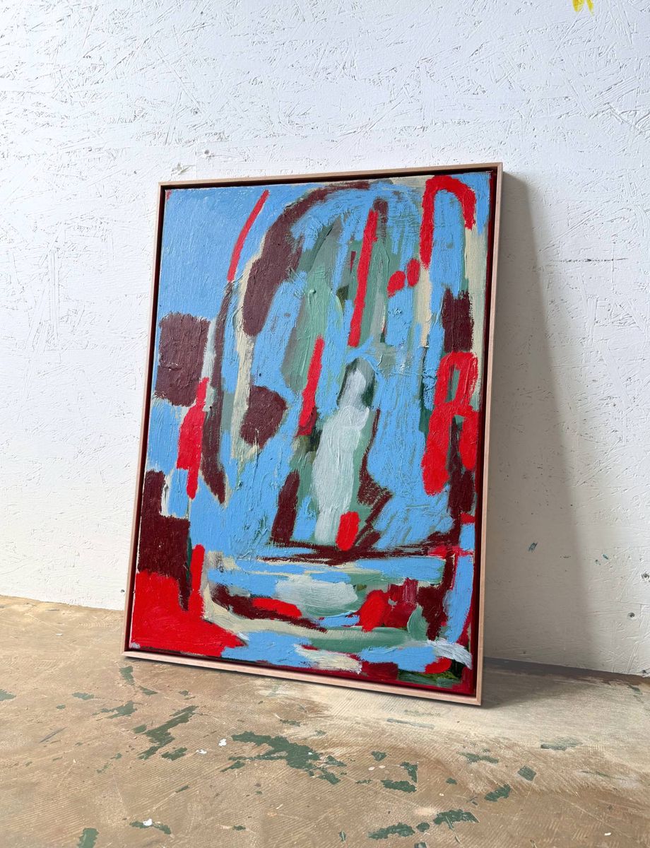 I'm looking in the blue sky looking for answers, original painting on canvas, alternate view